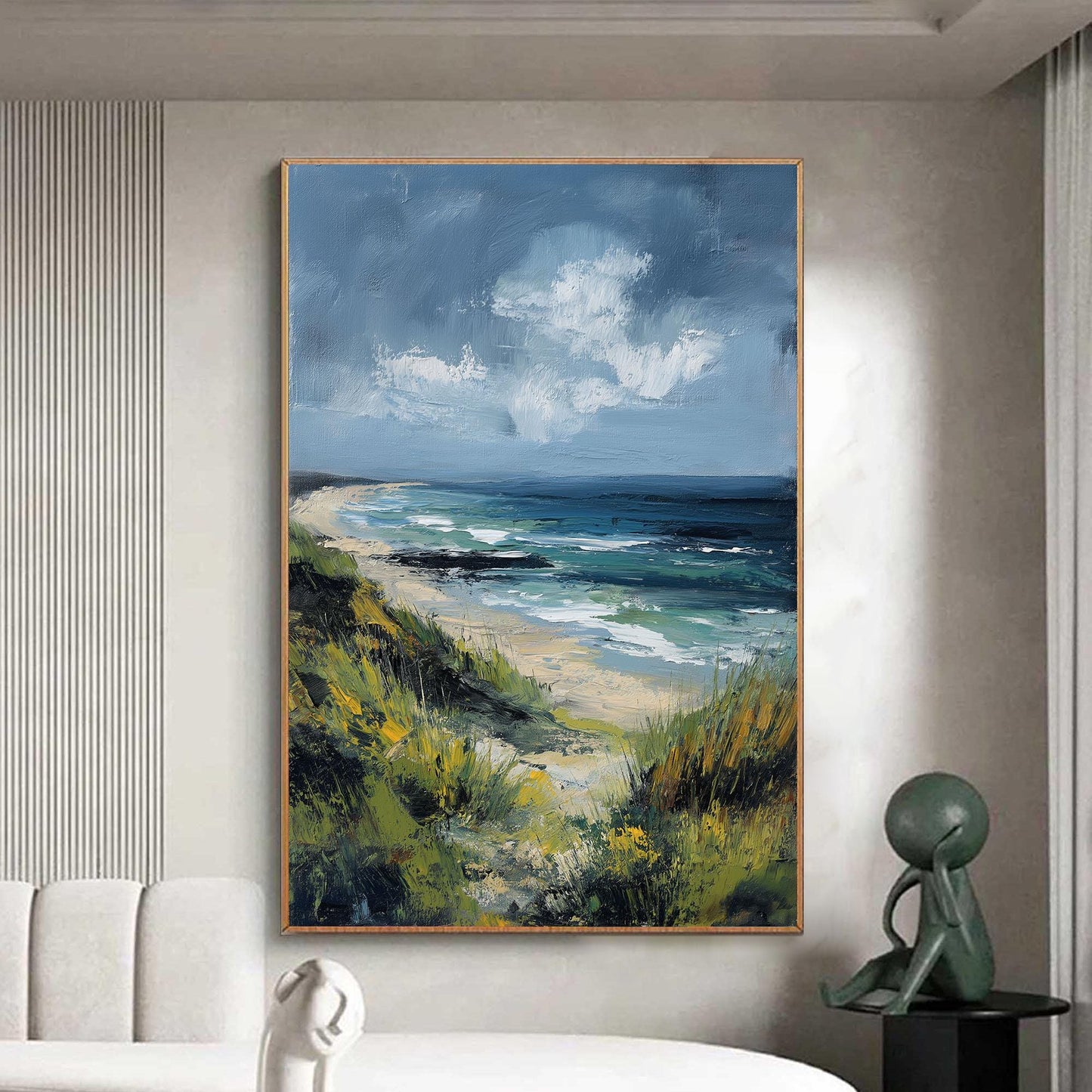 Textured Green Blue Abstract Impasto Beach Seascape Wall Art
