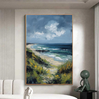 Textured Green Blue Abstract Impasto Beach Seascape Wall Art