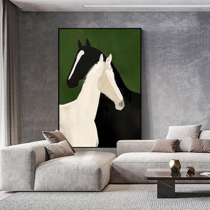 Abstract Black and White Horses Oil Painting on Canvas, Large Original Horse Canvas Wall Art, Modern Animal Wall Art for Living Room Bedroom