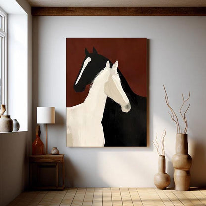 Abstract Black and White Horses Oil Painting on Canvas, Large Original Horse Canvas Wall Art, Modern Animal Wall Art for Living Room Bedroom