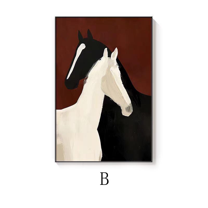 Abstract Black and White Horses Oil Painting on Canvas, Large Original Horse Canvas Wall Art, Modern Animal Wall Art for Living Room Bedroom