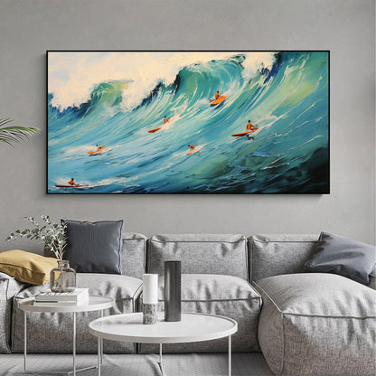 Original Surf Painting on Canvas, Blue Ocean Waves Scenery Art – Blue Ocean Wave Seascape Wall Art | Abstract Oil Painting, v