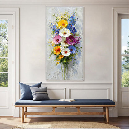 Textured Floral Bouquet Oil Painting, Colorful Abstract Garden Wall Art – Colorful Bouquet Floral Wall Art | Abstract Palette