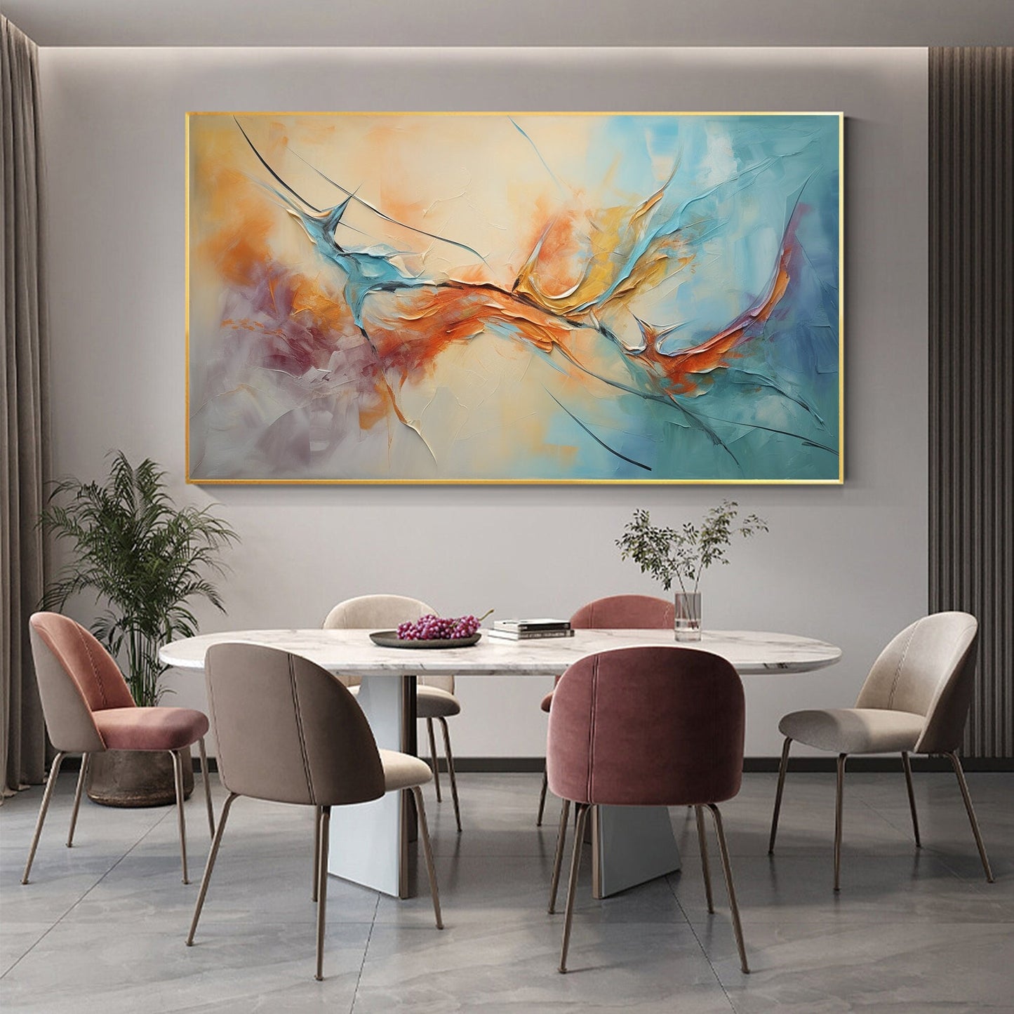 Original Framed – Large Blue and Orange Abstract Wall Art | Impasto Hand-Painted Oil Painting, view 1