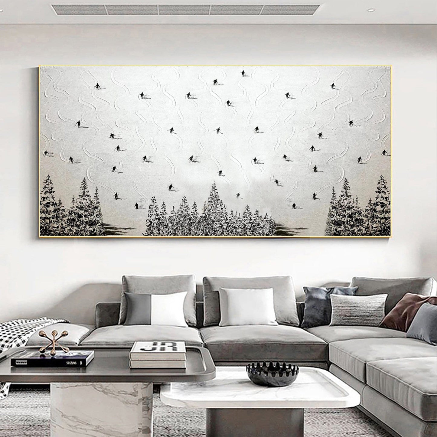 Original Ski Painting on Canvas, Texture Snowy Mountain Art – White Mountain Wall Art | Abstract Oil Painting, view 1