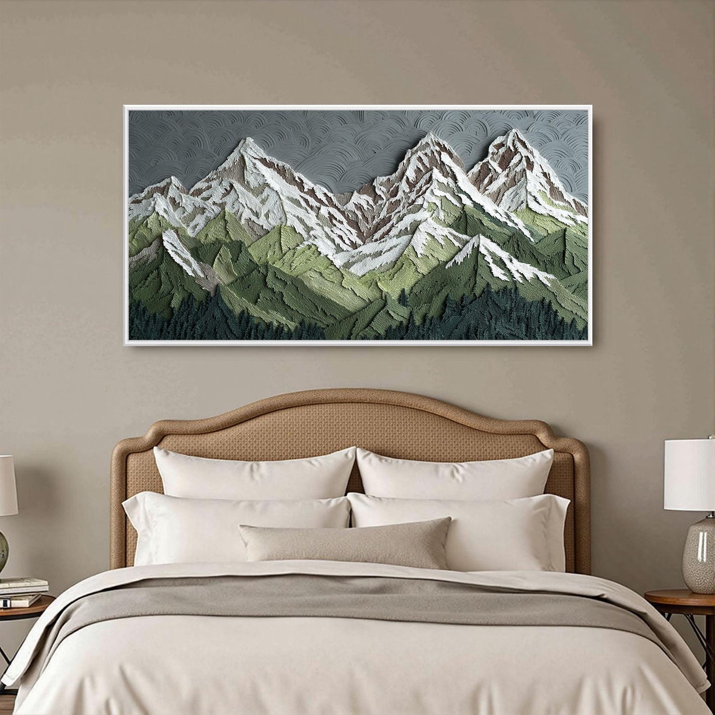 Green Abstract Textured Valley Landscape Wall Art