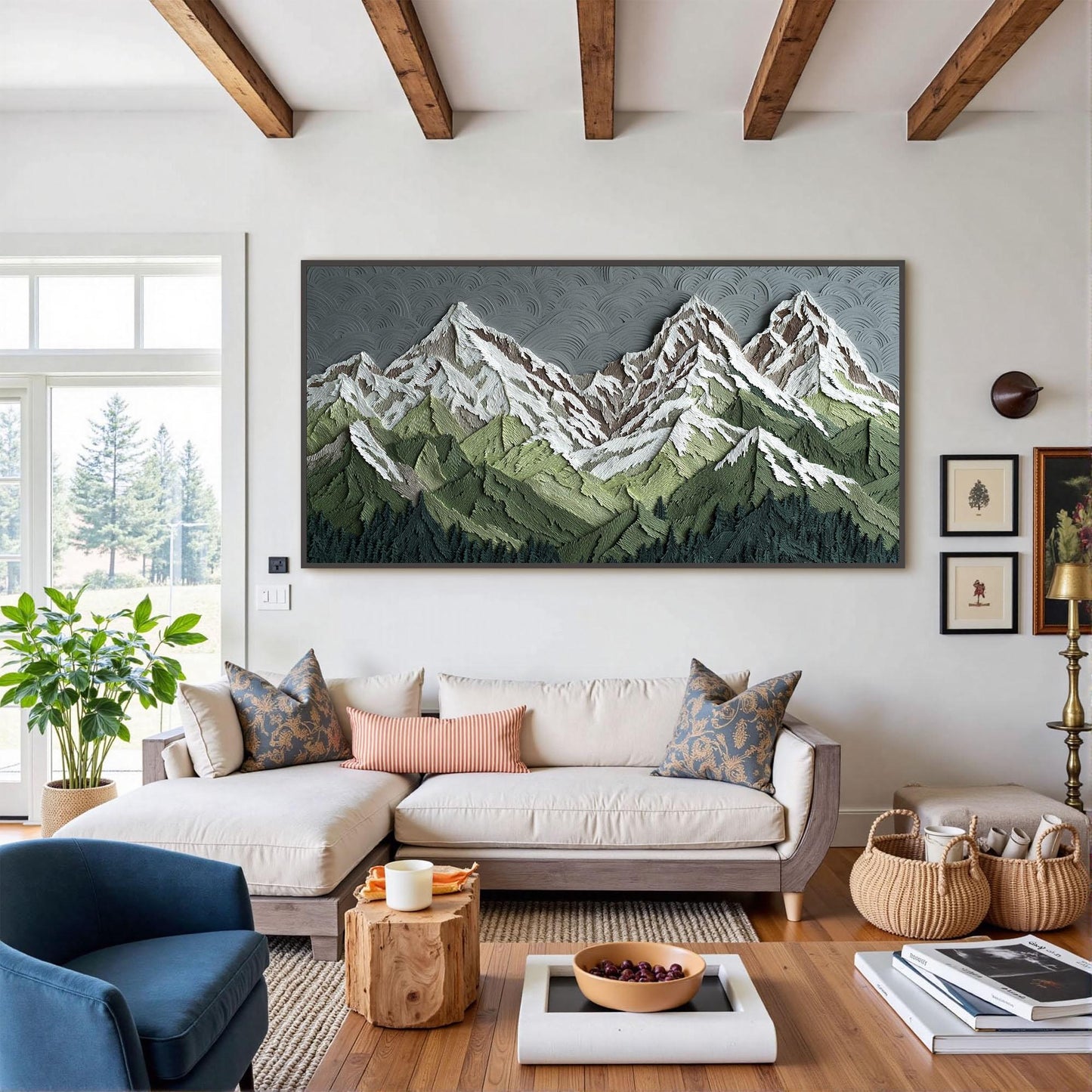 Green Abstract Textured Valley Landscape Wall Art