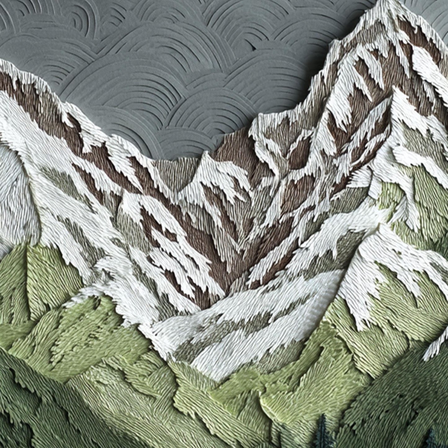 Green Abstract Textured Valley Landscape Wall Art