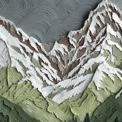 Green Abstract Textured Valley Landscape Wall Art