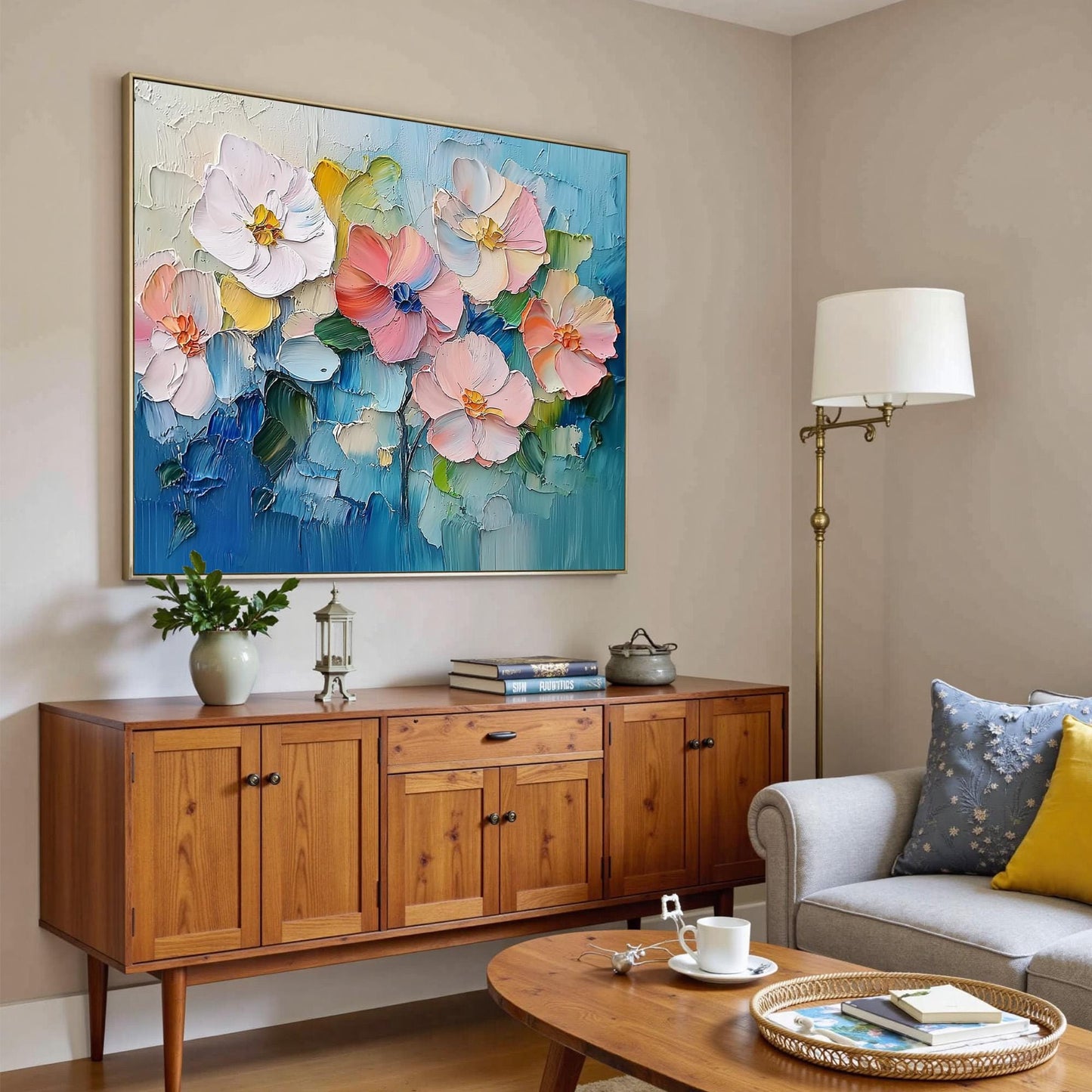 Abstract Floral Textured Canvas Art, Palette Knife Painting, Living Room Decor – Bouquet Floral Wall Art | Abstract Palette K