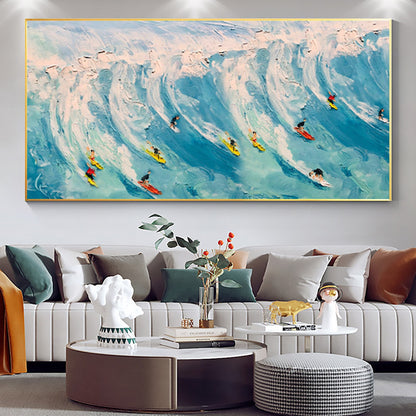Blue Abstract Textured Ocean Wave Seascape Wall Art