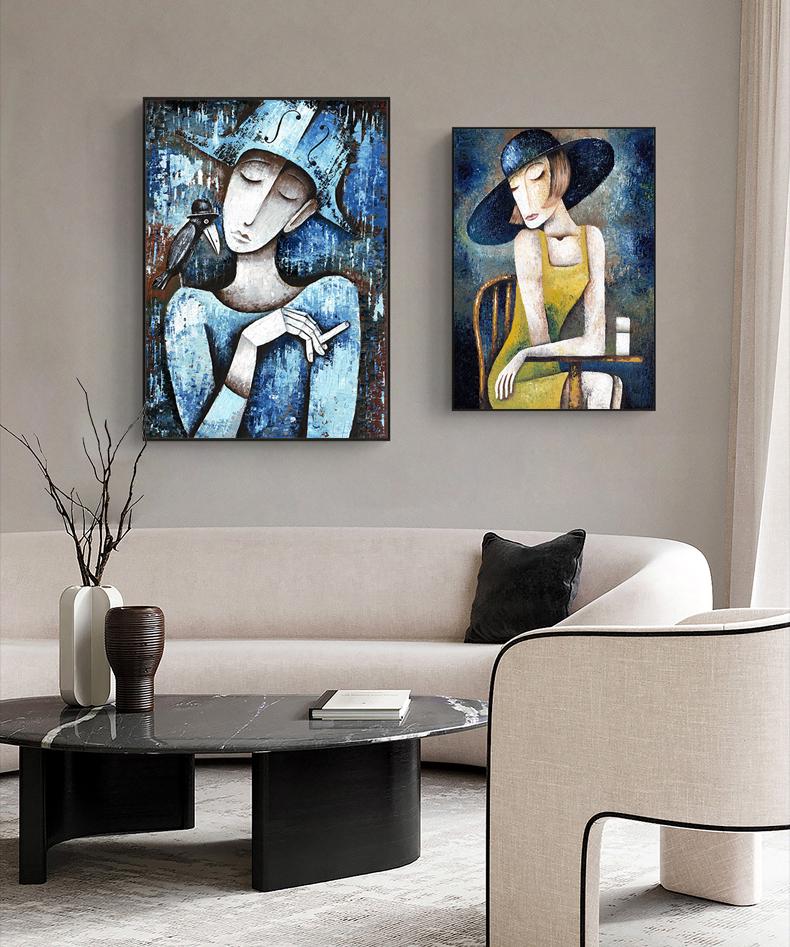 Large Abstract Woman Canvas Wall Art, Hand-painted Lady Oil Painting on Canvas, Modern Textured Figure Wall Art for Living Room, Home Décor