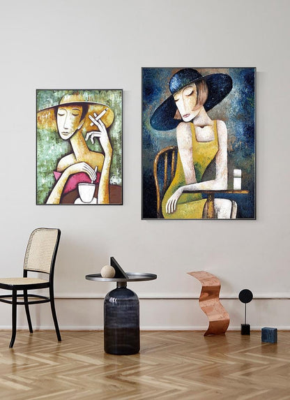 Large Abstract Woman Canvas Wall Art, Hand-painted Lady Oil Painting on Canvas, Modern Textured Figure Wall Art for Living Room, Home Décor