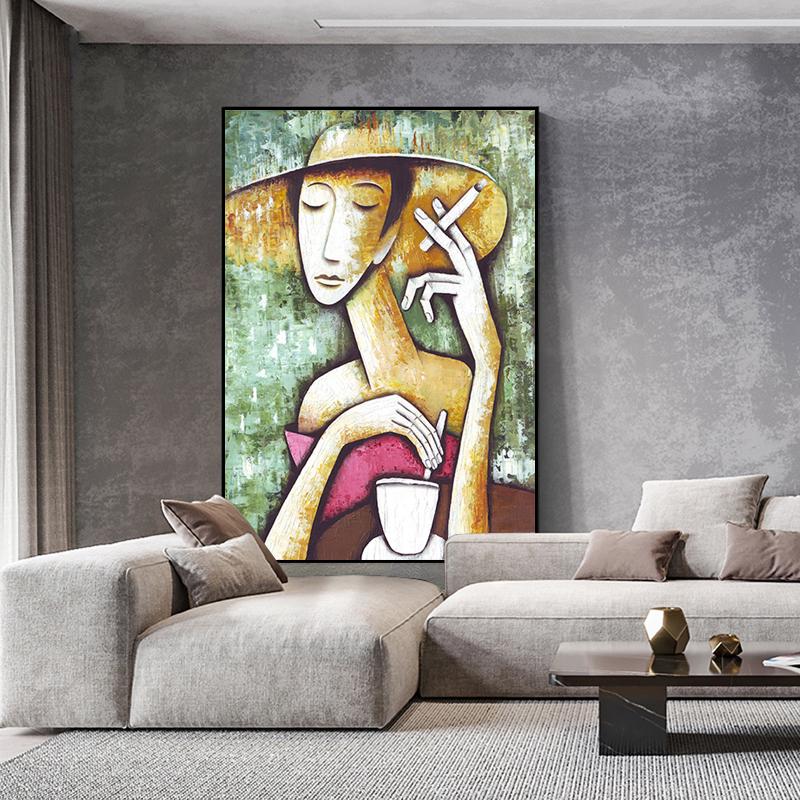 Large Abstract Woman Canvas Wall Art, Hand-painted Lady Oil Painting on Canvas, Modern Textured Figure Wall Art for Living Room, Home Décor