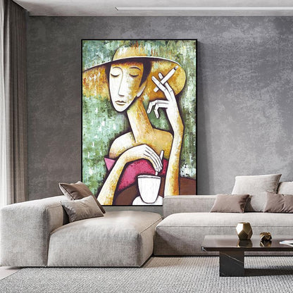 Large Abstract Woman Canvas Wall Art, Hand-painted Lady Oil Painting on Canvas, Modern Textured Figure Wall Art for Living Room, Home Décor