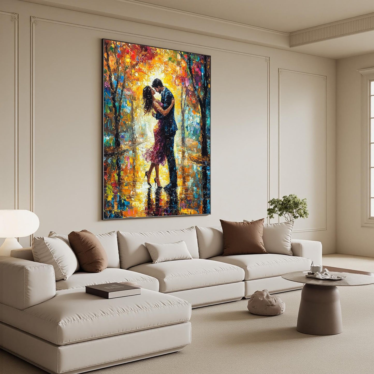 Abstract Couple Embrace Figure Portrait Wall Art – Textured Canvas Painting