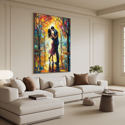 Abstract Couple Embrace Figure Portrait Wall Art – Textured Canvas Painting