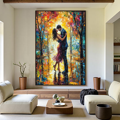 Abstract Couple Embrace Figure Portrait Wall Art – Textured Canvas Painting