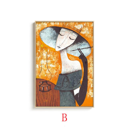 Large Abstract Lady Canvas Wall Art, Hand-painted Woman Oil Painting on Canvas, Modern Textured Figure Wall Art for Living Room, Home Décor