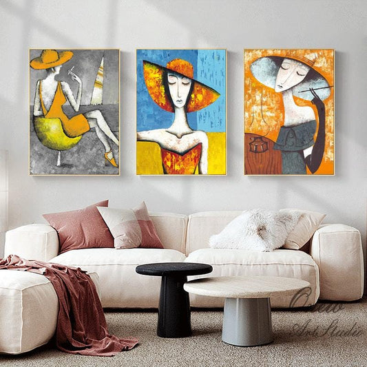 Large Abstract Lady Canvas Wall Art, Hand-painted Woman Oil Painting on Canvas, Modern Textured Figure Wall Art for Living Room, Home Décor