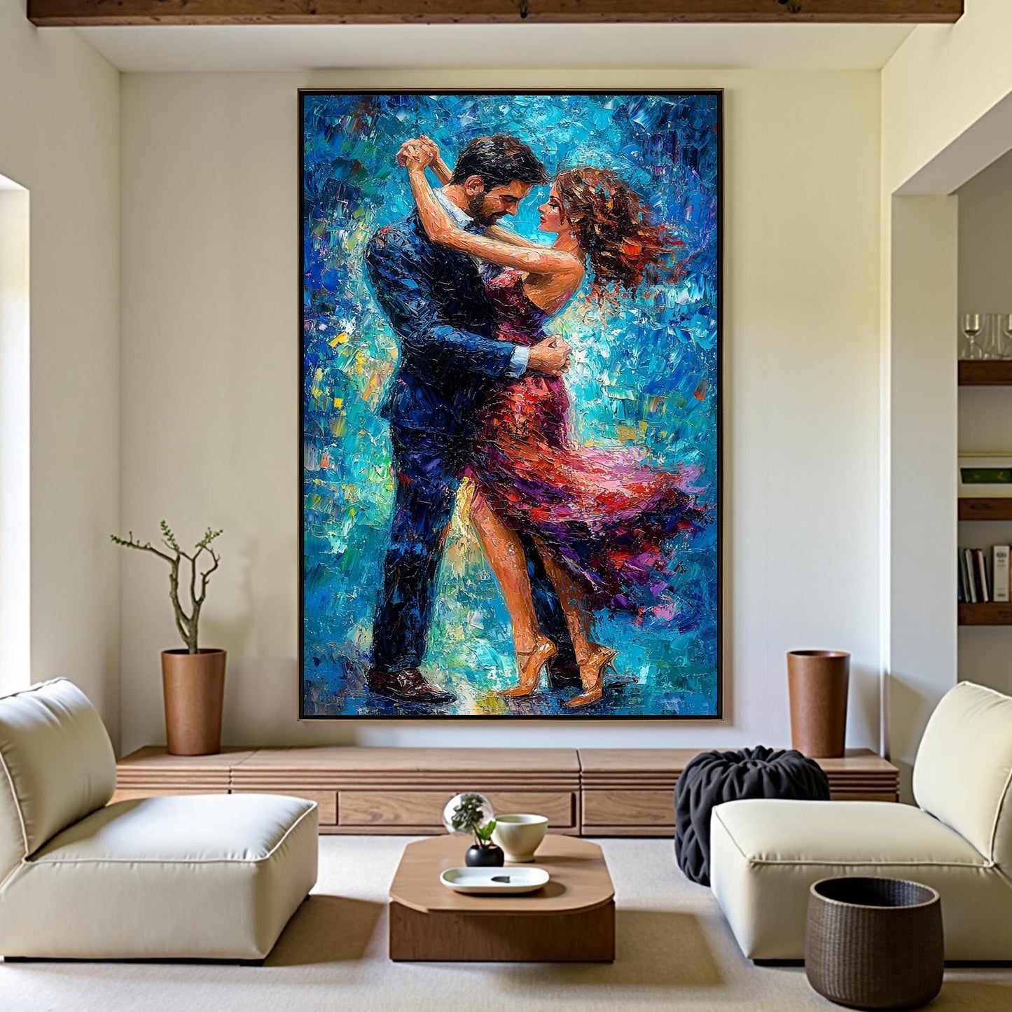 Colorful Abstract Dancing Couple Figure Portrait Wall Art