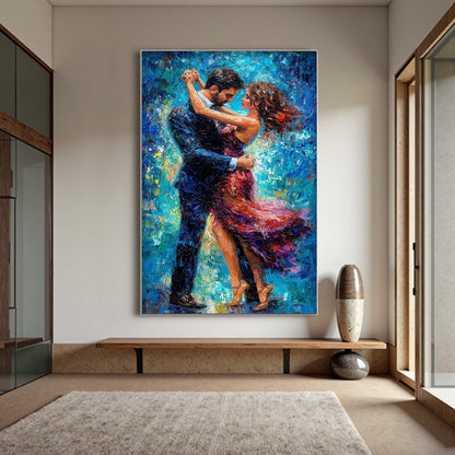 Colorful Abstract Dancing Couple Figure Portrait Wall Art