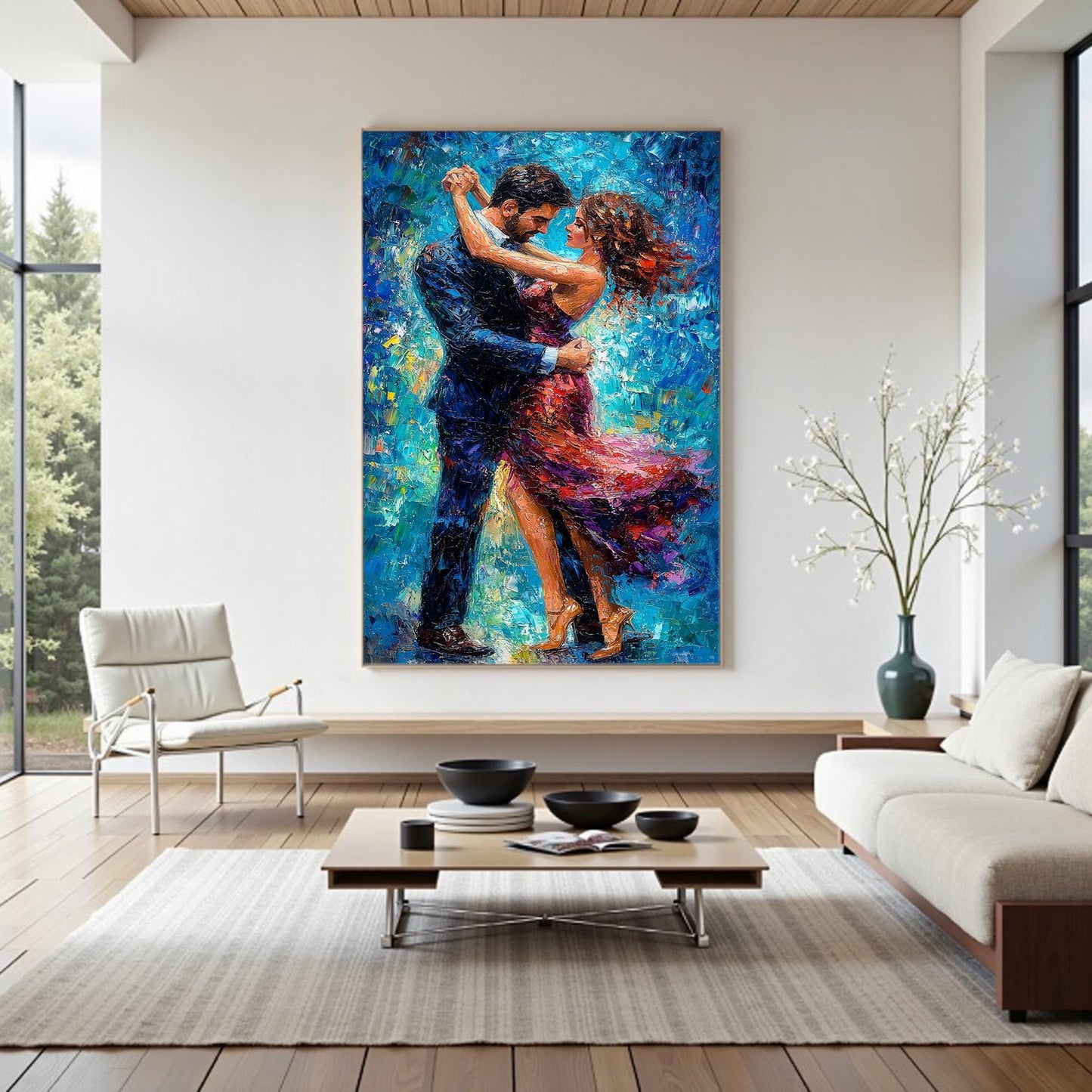 Colorful Abstract Dancing Couple Figure Portrait Wall Art