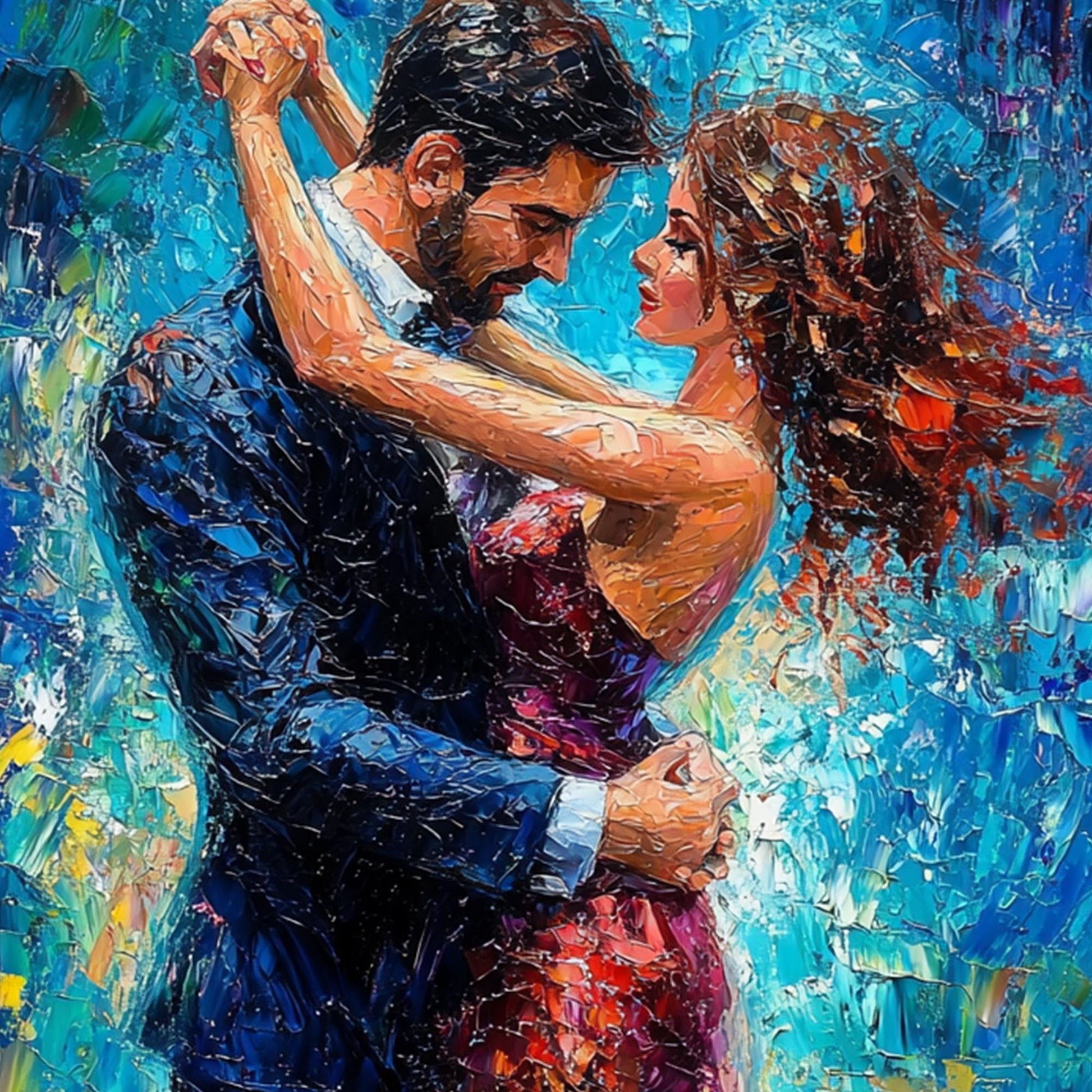 Abstract Dancing Couple Painting, Vibrant Colorful Portrait, Modern Wall Art, Anniversary Gift – Colorful Couple Figure Portr