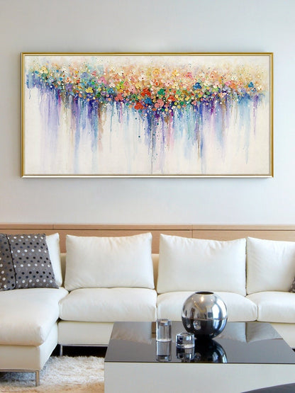 Colorful Flower Painting on Canvas, Original Boho Texture Wall Art – Colorful Floral Wall Art | Boho Hand-Painted Painting, v