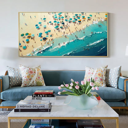 Large Original Beach – Blue and Gold Beach Seascape Wall Art | Abstract Textured Oil Painting, view 1