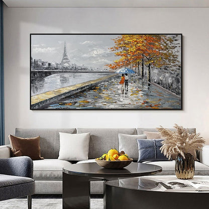 Eiffel Tower Painting, Paris Cityscape, Large Abstract Canvas Art – White Cityscape City Architecture Wall Art | Abstract Han