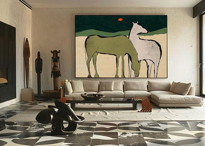 Large Abstract Horse Oil Painting on Canvas, Original Hand-painted Horse Canvas Wall Art, Modern Animal Wall Art for Living Room, Home Décor