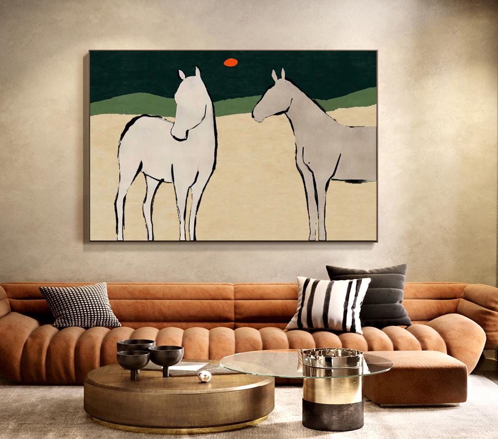 Large Abstract Horse Oil Painting on Canvas, Original Hand-painted Horse Canvas Wall Art, Modern Animal Wall Art for Living Room, Home Décor