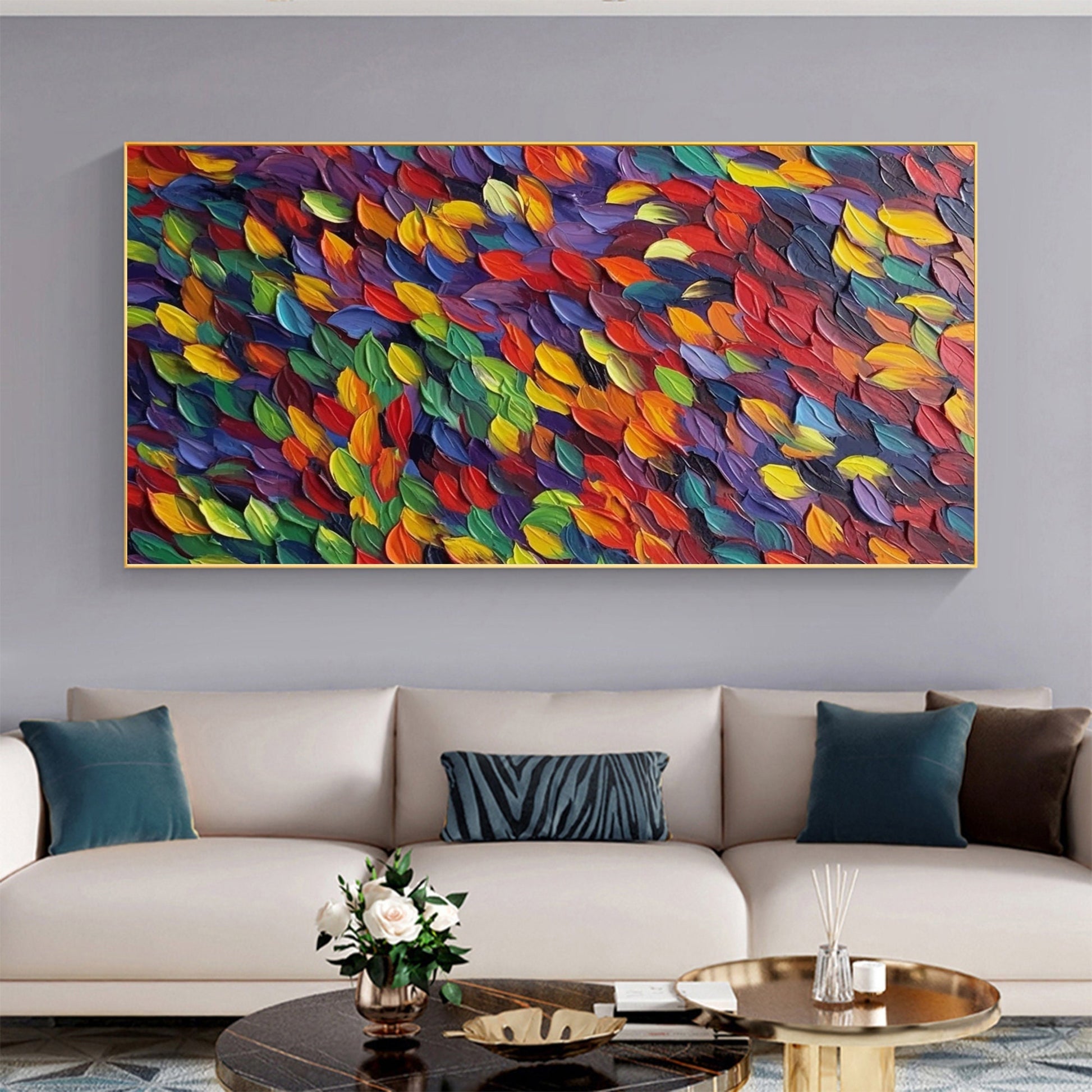 Original Rainbow – Botanical Leaf Wall Art | Abstract Impasto Hand-Painted Painting, view 1