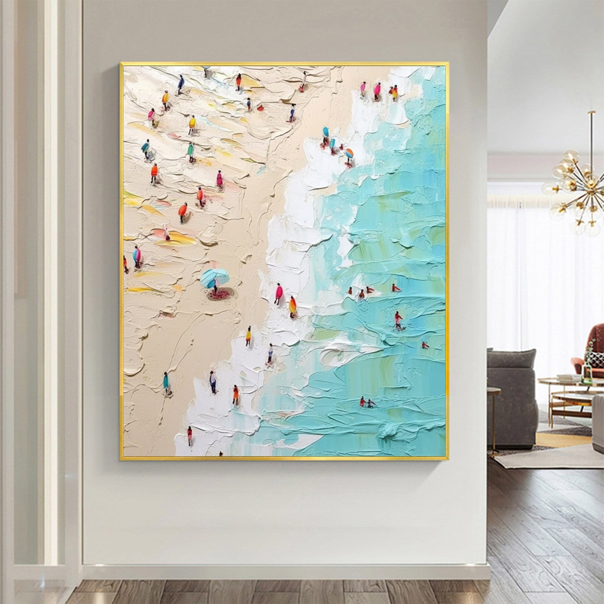 Original Beach – Gold Beach Seascape Wall Art | Abstract Oil Painting, view 1
