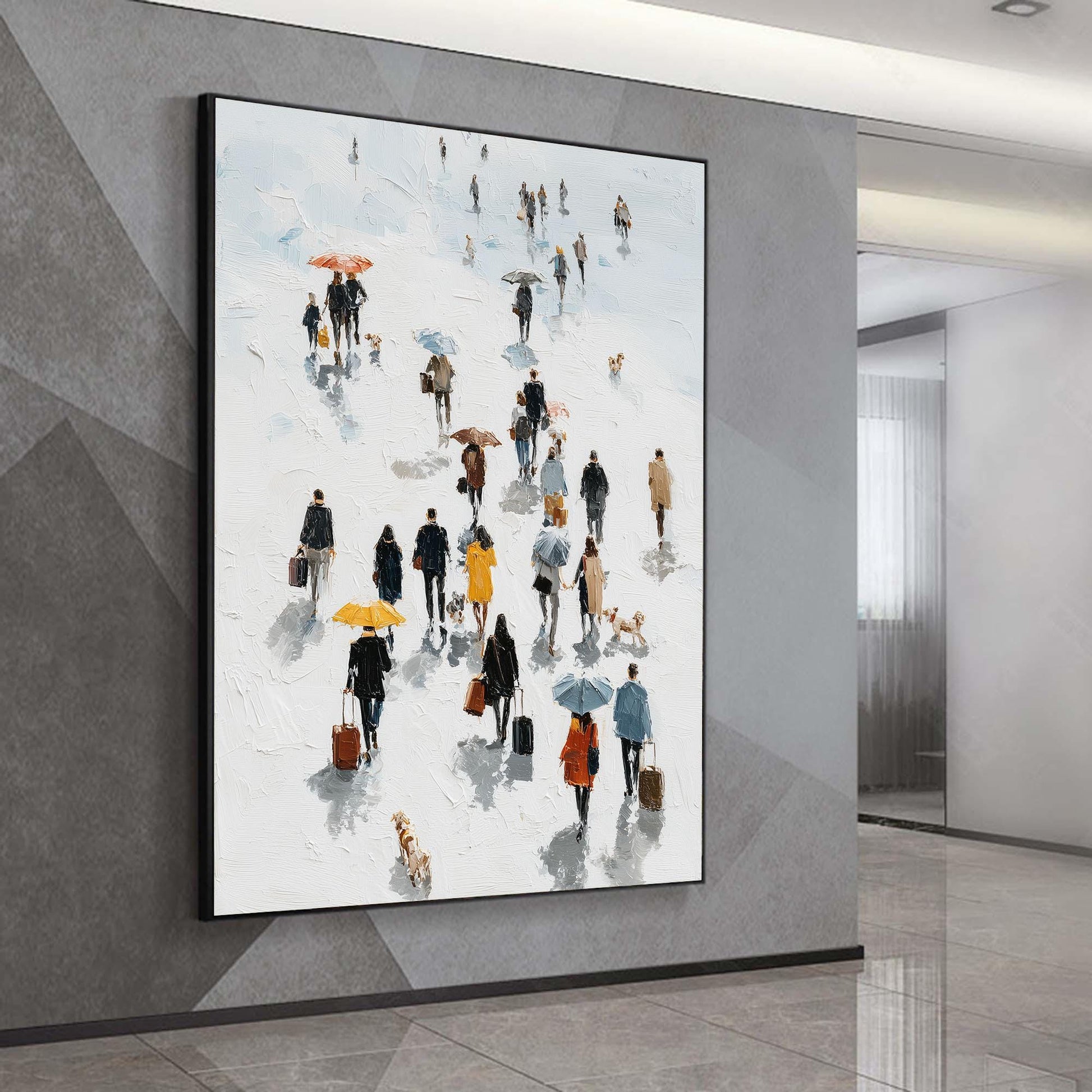 Abstract City Stroll Oil Painting, Colorful Urban Crowd Wall Art, Living Room Decor – Colorful Cityscape City Architecture Wa