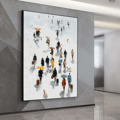 Abstract City Stroll Oil Painting, Colorful Urban Crowd Wall Art, Living Room Decor – Colorful Cityscape City Architecture Wa