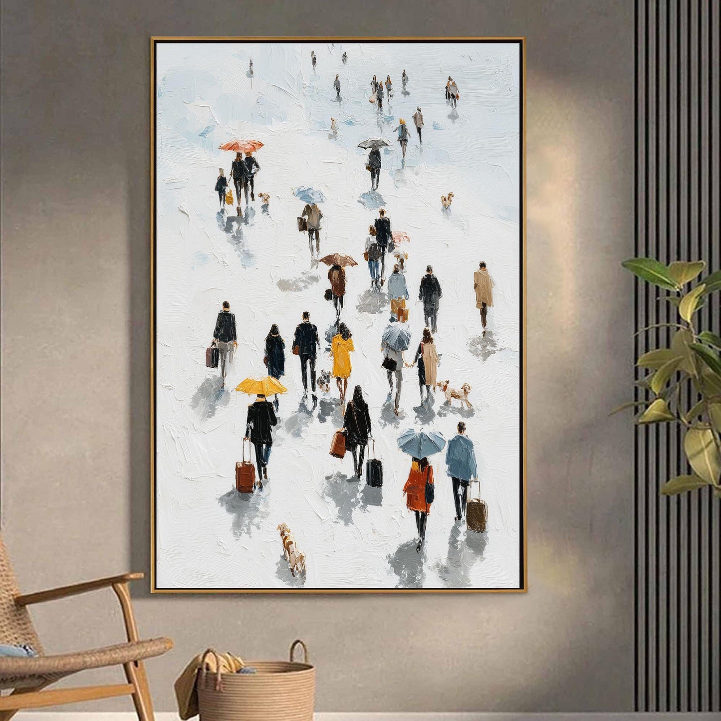 Abstract City Stroll Oil Painting, Colorful Urban Crowd Wall Art, Living Room Decor – Colorful Cityscape City Architecture Wa