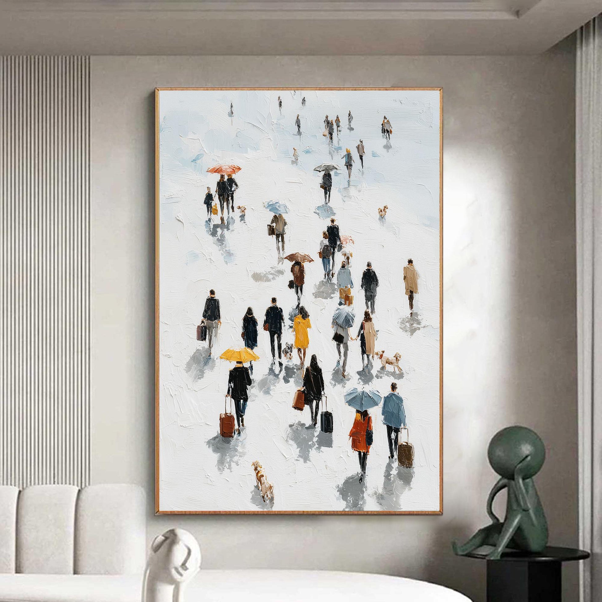 Abstract City Stroll Oil Painting, Colorful Urban Crowd Wall Art, Living Room Decor – Colorful Cityscape City Architecture Wa