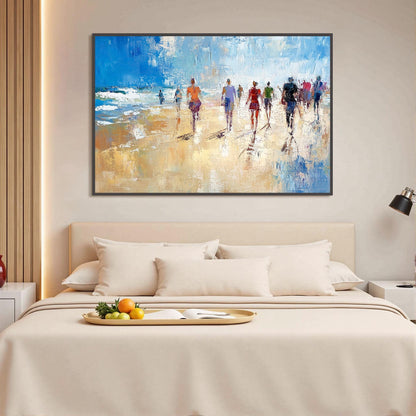 Textured Beach Walk Oil Painting – Blue Abstract Seascape Wall Art