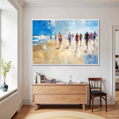 Textured Beach Walk Oil Painting, Coastal Abstract Wall Art – Blue Beach Seascape Wall Art | Abstract Textured Oil Painting, 