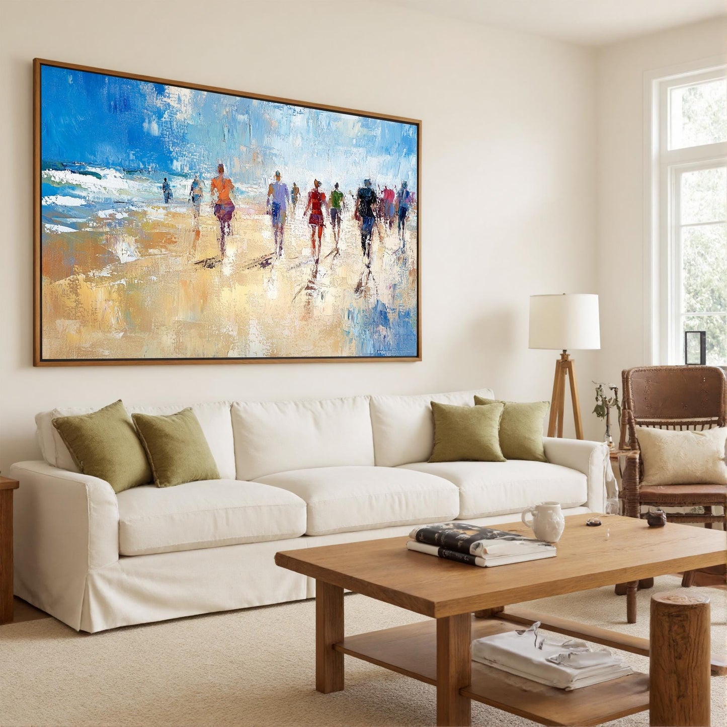 Textured Beach Walk Oil Painting, Coastal Abstract Wall Art – Blue Beach Seascape Wall Art | Abstract Textured Oil Painting, 