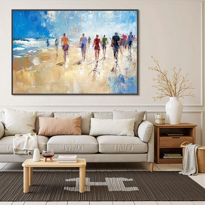 Textured Beach Walk Oil Painting – Blue Abstract Seascape Wall Art