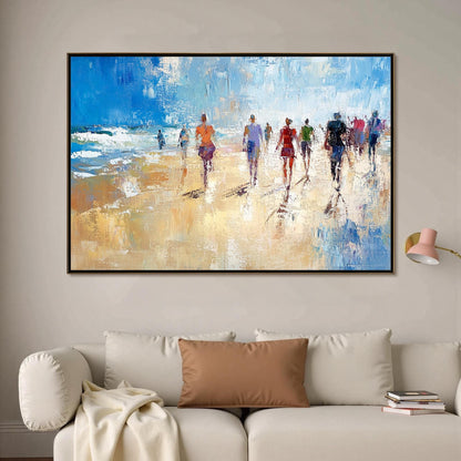 Textured Beach Walk Oil Painting, Coastal Abstract Wall Art – Blue Beach Seascape Wall Art | Abstract Textured Oil Painting, 