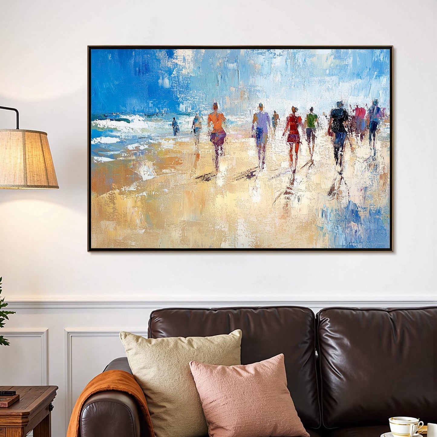Textured Beach Walk Oil Painting, Coastal Abstract Wall Art – Blue Beach Seascape Wall Art | Abstract Textured Oil Painting, 