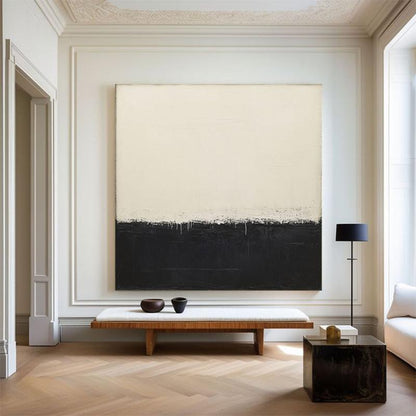 Extra Large Abstract Canvas Wall Art, Original Beige and Black Abstract Oil Painting, Modern Minimalist Wall Art for Living Room, Home Décor
