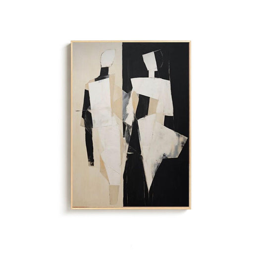 Large Abstract Figure Canvas Wall Art, Modern Hand-painted Geometric Oil Painting on Canvas, Minimalist Wall Art for Living Room, Home Décor