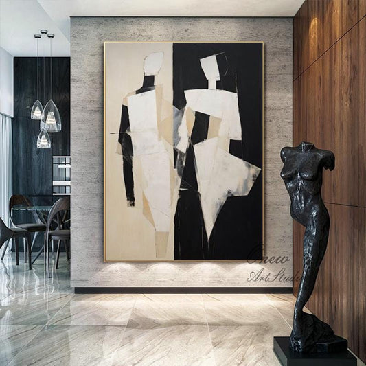 Large Abstract Figure Canvas Wall Art, Modern Hand-painted Geometric Oil Painting on Canvas, Minimalist Wall Art for Living Room, Home Décor