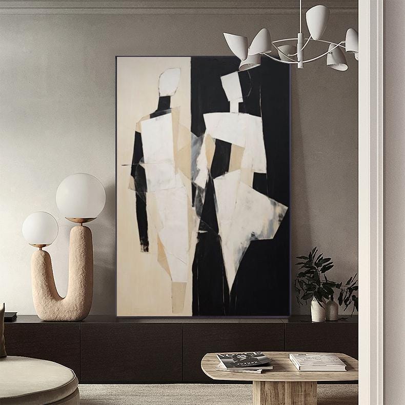 Large Abstract Figure Canvas Wall Art, Modern Hand-painted Geometric Oil Painting on Canvas, Minimalist Wall Art for Living Room, Home Décor