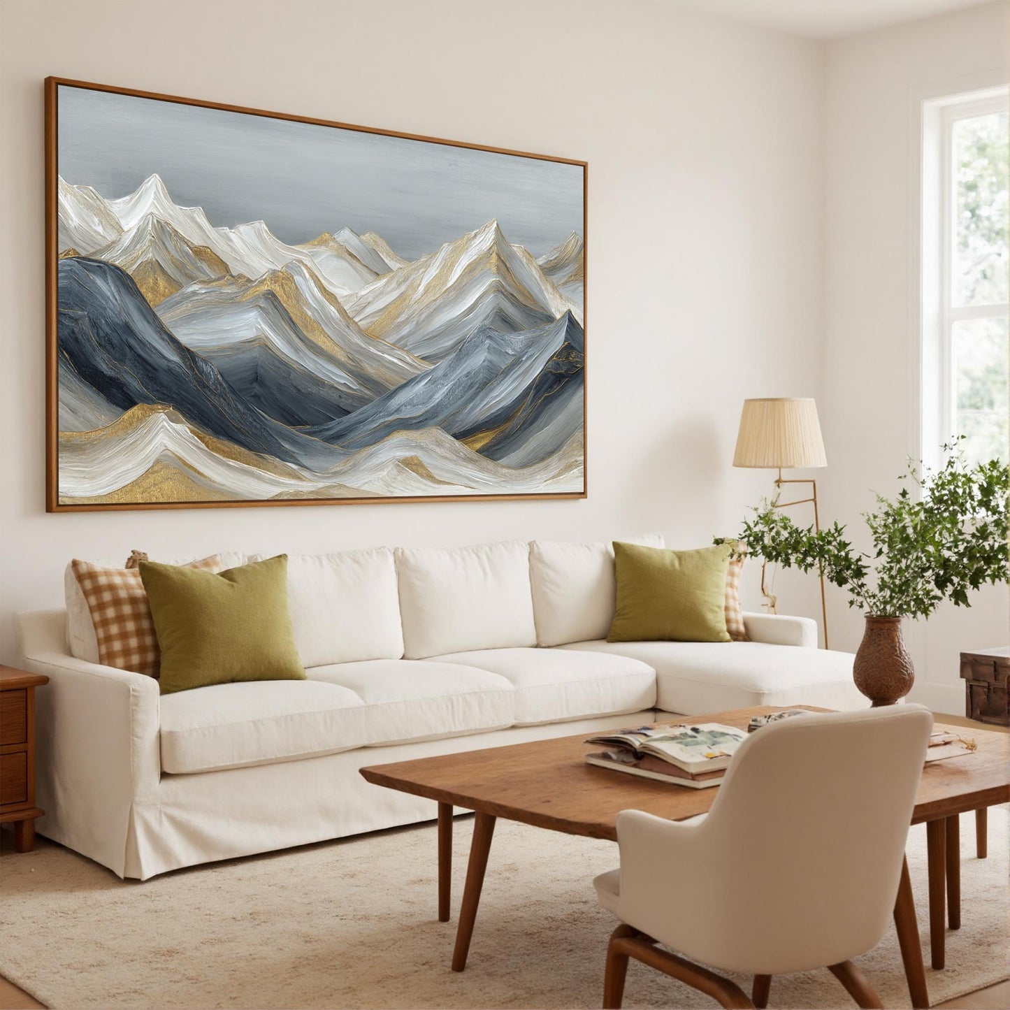 Gold and Silver Abstract Textured Mountain Wall Art – Abstract Golden Peaks Oil Painting